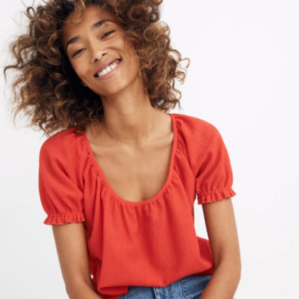 Madewell Texture & Thread Red Peasant Top S